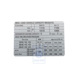 Genuine VW Data Plate For Tyre Pressure - 3B0010275A