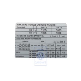Genuine VW Data Plate For Tyre Pressure - 3B0010275D