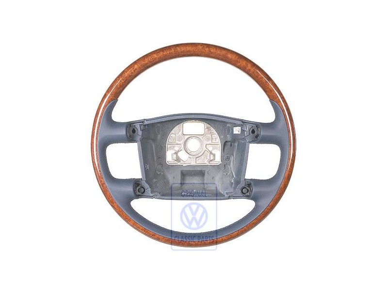 Genuine VW Steering Wheel (Wood/Leather) Navy Blue/Walnut - 3D0419091ABNKM