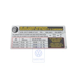 Genuine VW Data Plate For Tyre Pressure - 5C0010645K