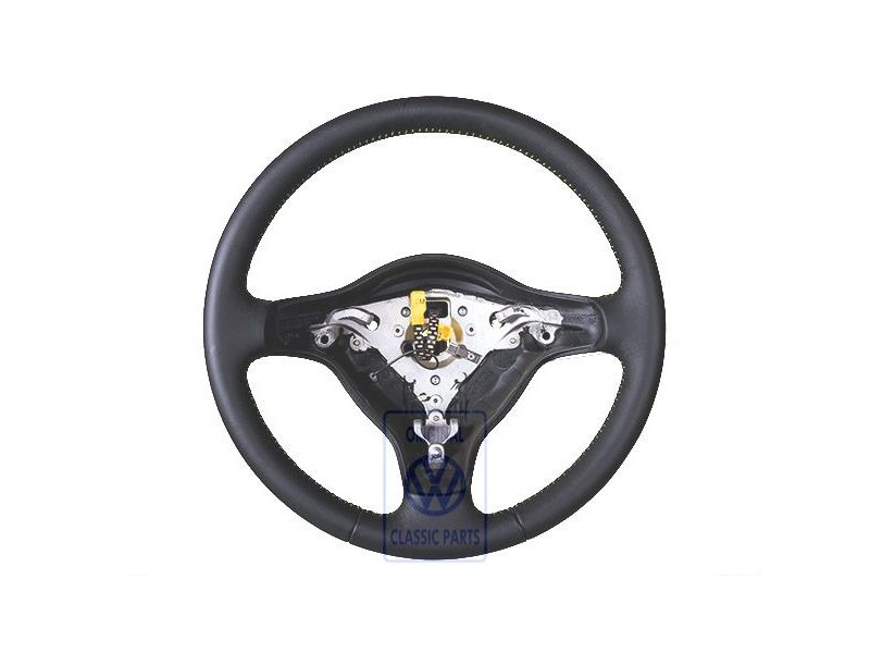Genuine VW Steering Wheel (Leather) Black/Fantasia Green - 6X0419091G HYN