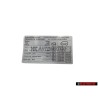 Genuine VW Data Plate For Tyre Pressure - 7H0010626H