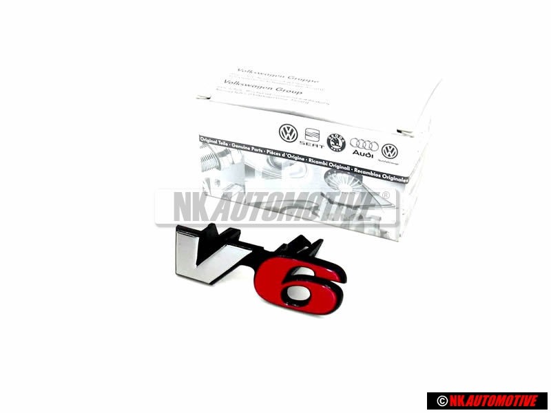 Genuine VW V6 Front Grill Badge Chrome Red - 7D0853679D EQW