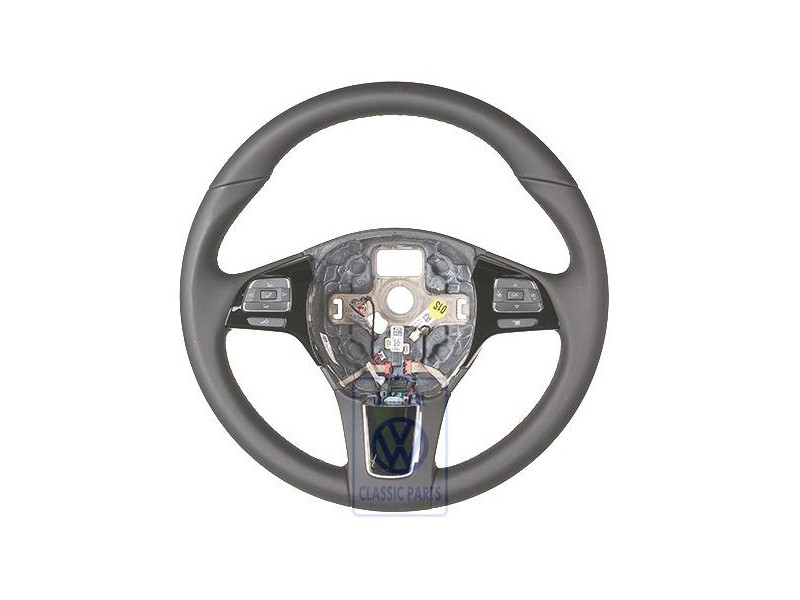 Genuine VW Mult.Steering Wheel (Leather) Black/Amber Brown - 7P6419091G ADJ