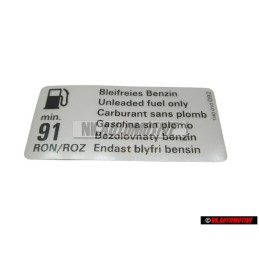Genuine VW Decal Sticker Unleaded fuel only 91 RON/ROZ - 1H0010092