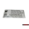 Genuine VW Decal Sticker Unleaded fuel only 91 RON/ROZ - 1H0010092