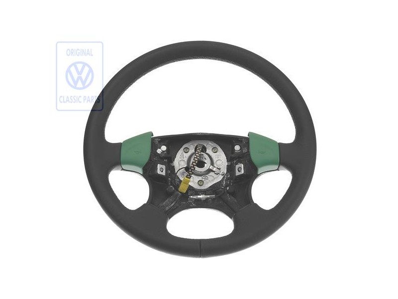 Genuine VW Steering Wheel Leather Satin Black/Salsa Green - 1H0419091ADEBR