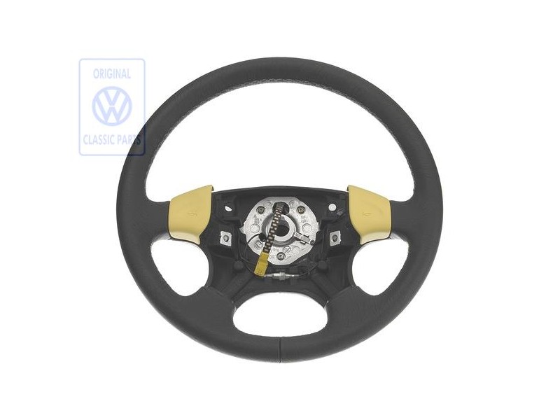 Genuine VW Steering Wheel Leather Satin Black/Yellow - 1H0419091ADEBT