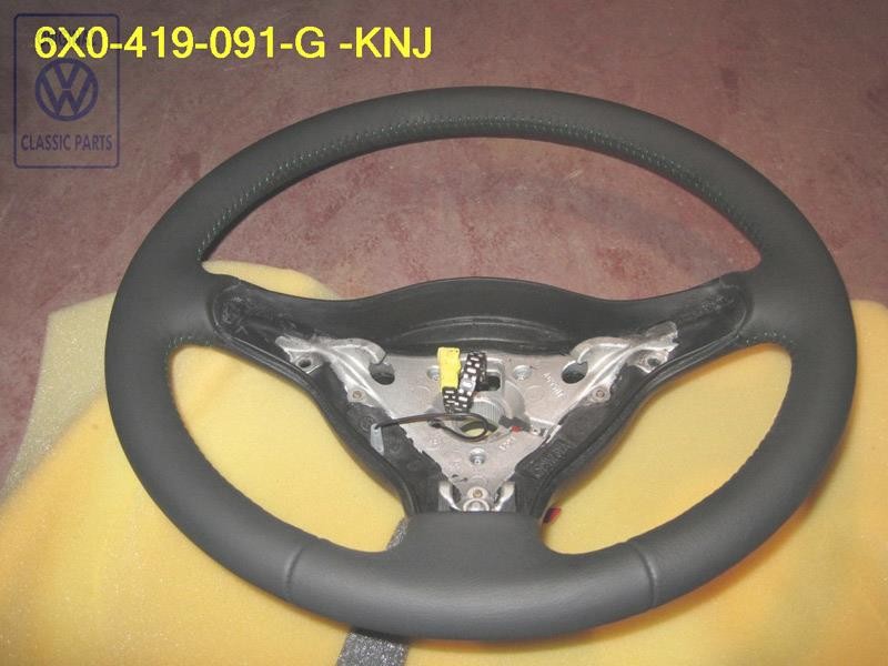 Genuine VW Steering Wheel Leather Black/Green - 6X0419091G KNJ