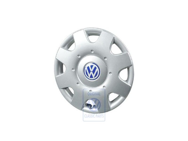 Genuine VW Hub Cap Bright Silver/Blue/White - 1C0601147D HRN