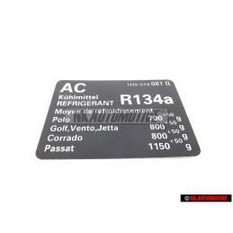 Genuine VW Caution Sticker Air Conditioning Refrigerant R134A - 1H0010087Q