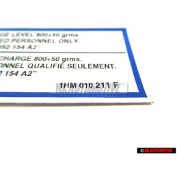 Genuine VW Air Conditioning Refrigerant R134A Sticker Decal - 1HM010211F