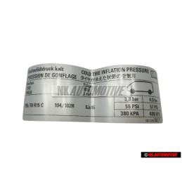 Genuine VW Tyre Pressure Information Sticker - 701010082P