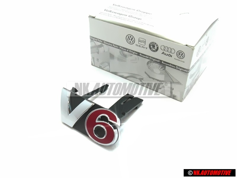 Genuine VW V6 Front Grill Badge Emblem Chrome Red - 1J5853679A GQF