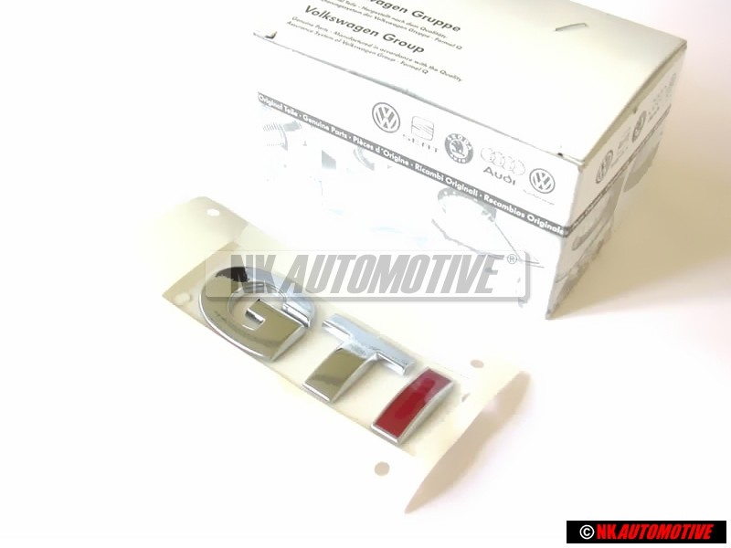 Genuine VW GTI Rear Boot Badge Chrome Red Self Adhesive - 1J0853675AHGQF