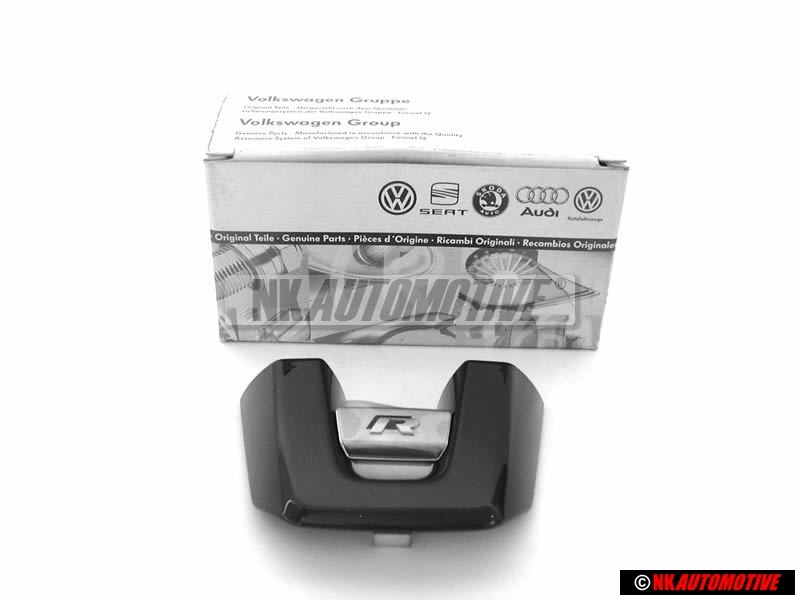 Genuine VW Steering Wheel R Badge Emblem Aluminium Black - 5K0419685N POP