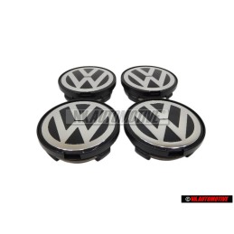 4x Genuine VW Alloy Wheel Centre Cap Black Chrome - 7D0601165 BXF