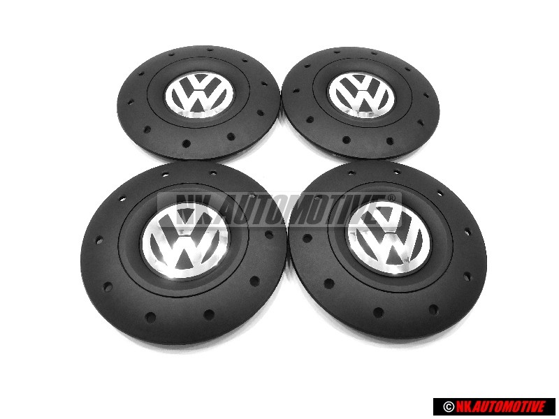 4x Genuine VW Hub Cap Satin Black High Chrome - 7H0601151B RVB