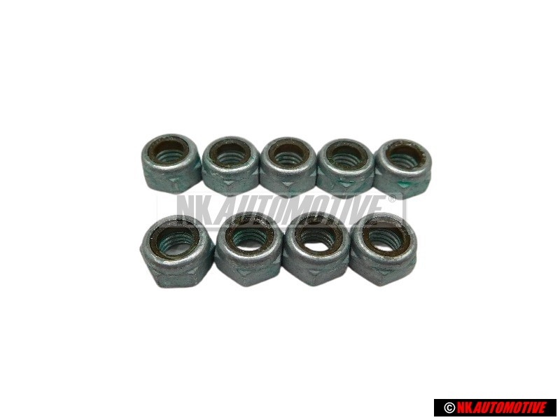 9x Genuine VW Hexagon Nut, Self-Locking - N 01118312