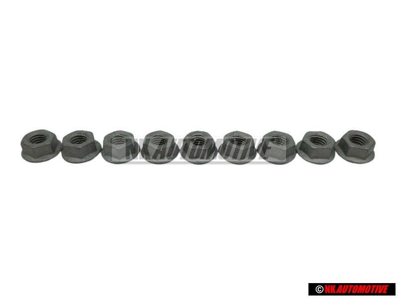 9x Genuine VW Hexagon Collar Nut Self Locking M8 - N 90226404