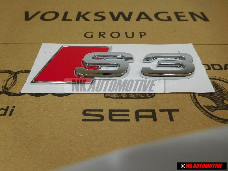 Genuine Audi S3 Rear Boot Badge Emblem Chrome Red - 8P0853735 2ZZ