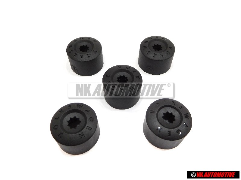 Genuine VW SET 4xWheel Nut Bolt Cap & 1x Locking Cap - Golf MK5/6/7 Scirocco MK3