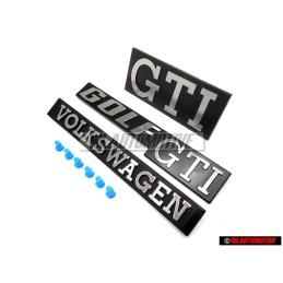 Genuine VW SET Front Rear Badges Emblems with Fixing Clips - Golf MK1 GTI