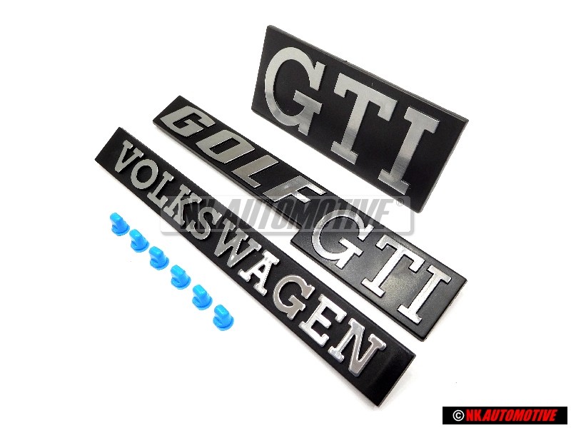 Genuine VW SET Front Rear Badges Emblems with Fixing Clips - Golf MK1 GTI