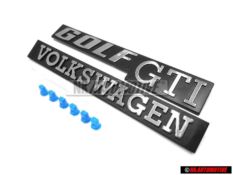 Genuine VW SET Rear Badges Emblems with Fixing Clips - Golf MK1 GTI