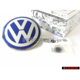 Genuine VW Rear Boot Twisting Badge Chrome Blue Swivel Version - 1C0853630D 39A