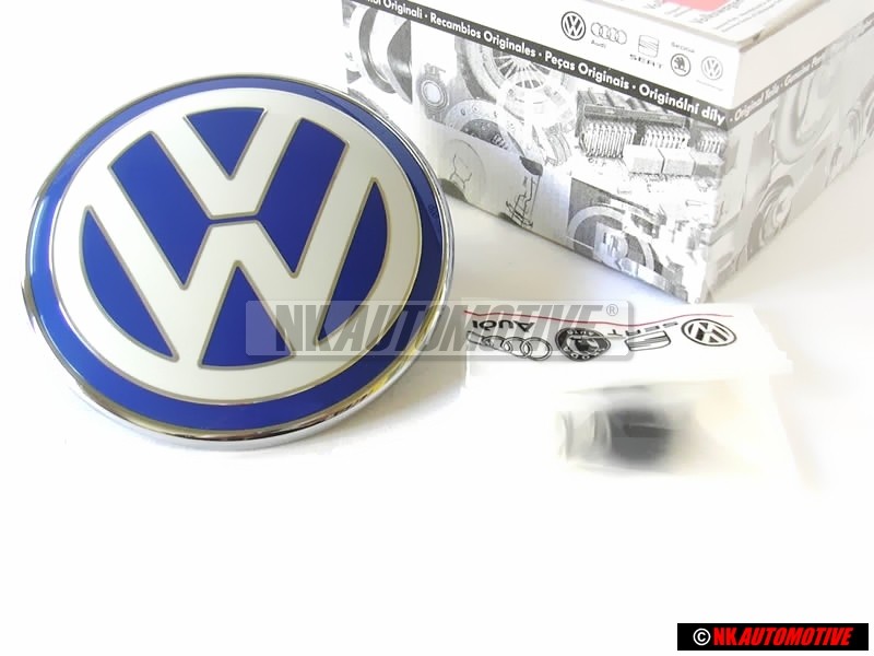 Genuine VW Rear Boot Twisting Badge Chrome Blue Swivel Version - 1C0853630D 39A