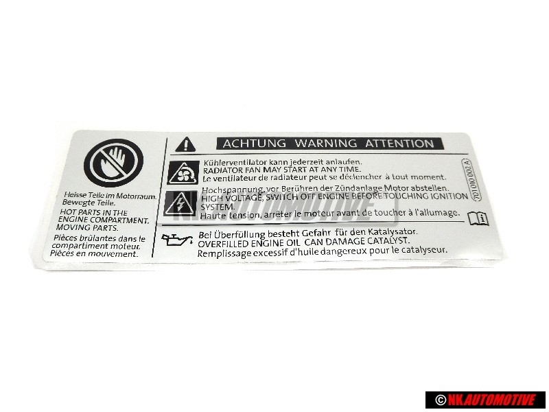 Genuine VW Sticker Overfilled Engine Oil Can Damage Catalyst - 701010002A