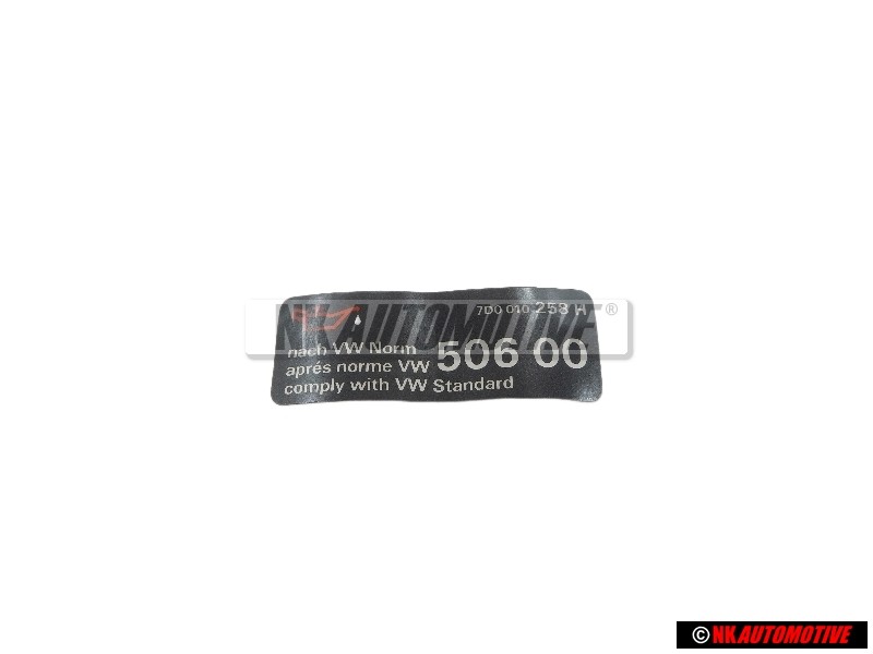 Genuine VW Sticker 'Oil Comply With VW Standard' - 7D0010258H