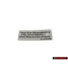 Genuine VW Sign Eberspaecher Vehicle Heater Switch Off - 251010014M