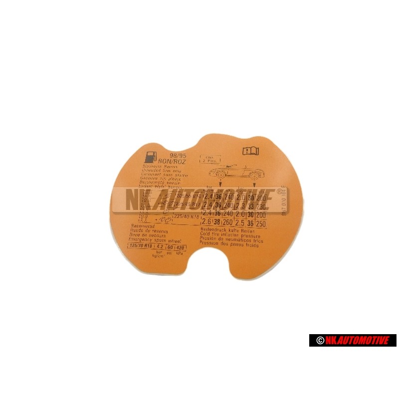 Genuine Audi Data Plate For Tyre Pressure - 8N7010164E