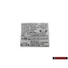 Genuine VW Data Plate For Tyre Pressure - 5N0010468A