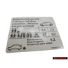 Genuine VW Data Plate For Tyre Pressure - 1T0010644E