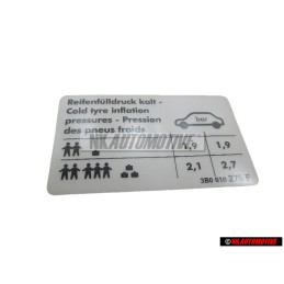 Genuine VW Data Plate For Tyre Pressure - 3B0010275F