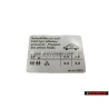 Genuine VW Data Plate For Tyre Pressure - 6E0010238E