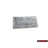 Genuine VW Data Plate For Tyre Pressure - 867010041Q