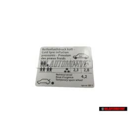 Genuine VW Data Plate For Tyre Pressure - 1Q0010381T
