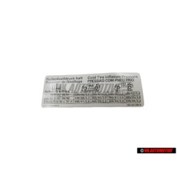 Genuine VW Data Plate For Tyre Pressure - 7M3010305K