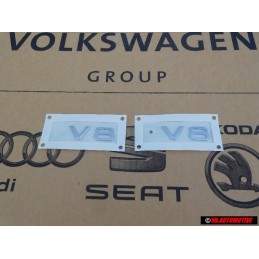 2x Genuine Audi V8 Side Badge Emblem Chrome - 8E0853601B