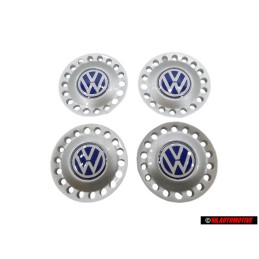 4x Genuine VW Center Hub Sliver Blue Cap - 1C0601149D GTT