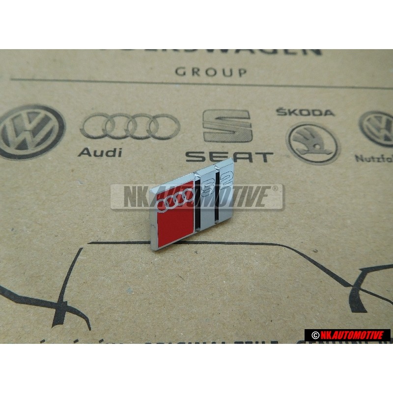 Genuine Audi S2 Steering Wheel Badge Emblem Chrome Red - 8A0419685D