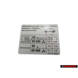 Genuine VW Data Plate For Tyre Pressure - 6Q0010300F