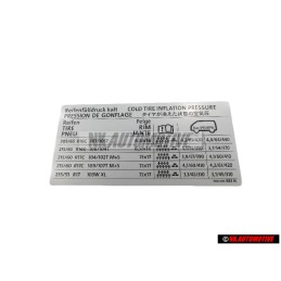Genuine VW Data Plate For Tyre Pressure - 7H0010483N