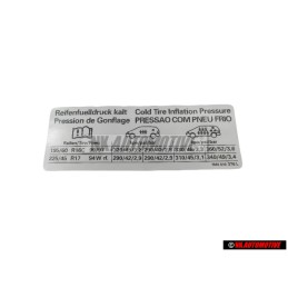 Genuine VW Data Plate For Tyre Pressure - 7M3010376L