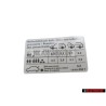 Genuine VW Data Plate For Tyre Pressure - 1J0010292T