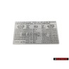 Genuine VW Data Plate For Tyre Pressure - 7L6010443H